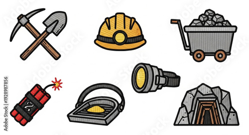 Mining tools and equipment illustration, perfect for industry and construction projects.