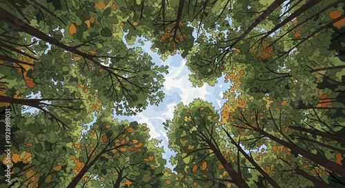 Tall Trees with Green Leaves and Branches.