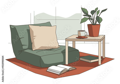 Cozy Reading Nook - Digital Detox, Minimalist Vector