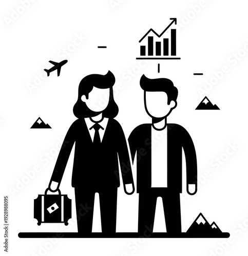 DINK Couple Travel & Invest - Minimalist Vector