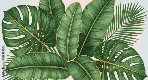 Tropical Leaves and Palm Fronds Illustration.