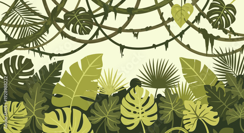 Tropical Leaves and Vines Illustration.