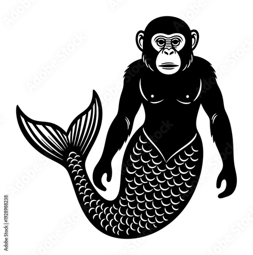 Fiji Mermaid Silhouette - Vintage Woodcut Illustration