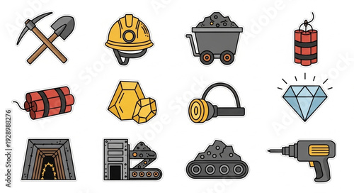 Mining tools and equipment collection, representing the mining industry and its processes.