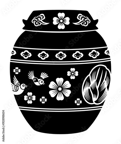 Kimchi Jar Illustration - Korean Onggi, Folk Art Vector