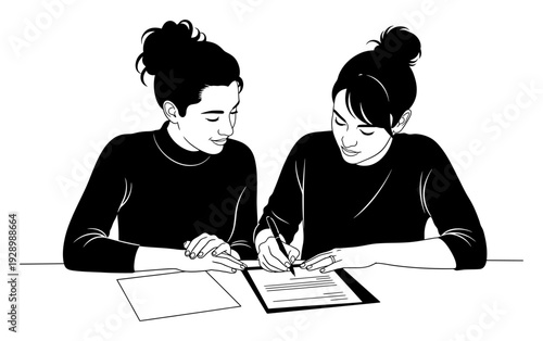 LGBTQ+ Adoption - Diverse Couple Signing Papers - Vector