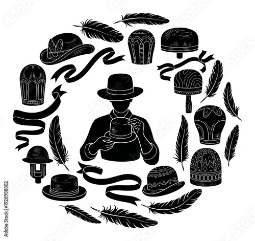 Milliner Silhouette & Hat Making Supplies - Vector Illustration