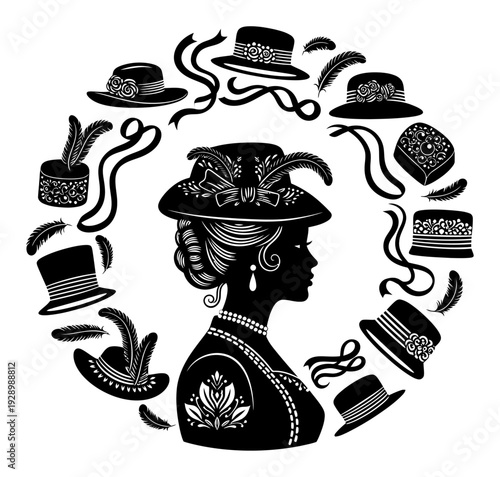 Milliner Silhouette & Hat Making Supplies - Vector Illustration