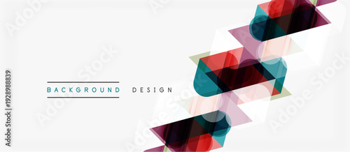 Abstract geometric shapes overlap, creating dynamic visual effect. White background emphasizes colorful design elements. Modern, minimalist style.