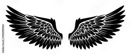 Angel Wings Vector - Black Stencil Art