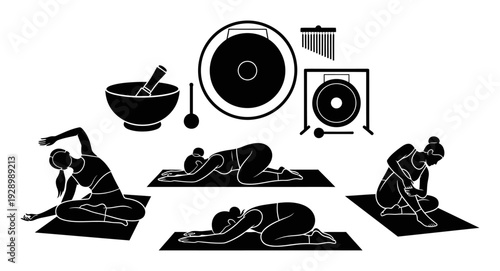 Restorative Yoga - Sound Bath Silhouette Vector
