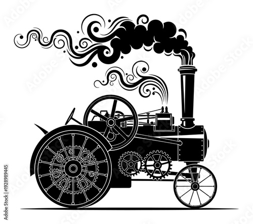 Antique Tractor Vector - Steam Punk Silhouette