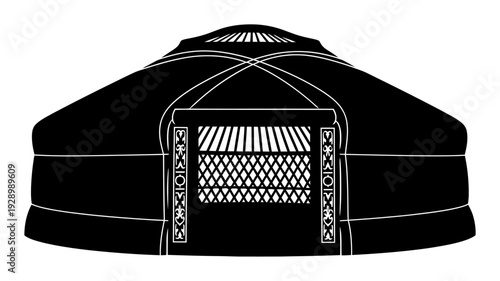 Mongolian Yurt Silhouette - Ger Traditional Tent Vector