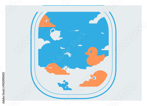 Airplane Window View - Clouds, Travel Illustration