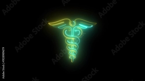 Glowing Caduceus Medical Symbol saber effect animation with black screen Background