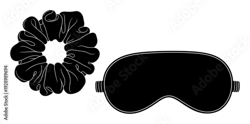 Velvet Scrunchie & Silk Sleep Mask - Self-Care Vector