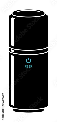 Black smart thermos with digital display, without background