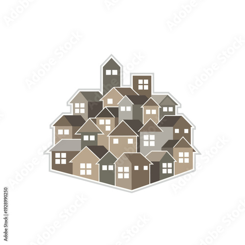 Stylized community of houses in neutral colors on white background