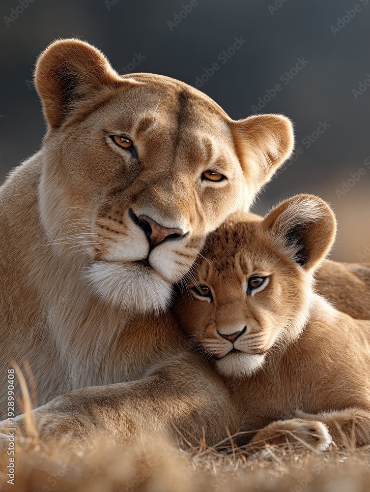 Obraz premium Lioness and Cub