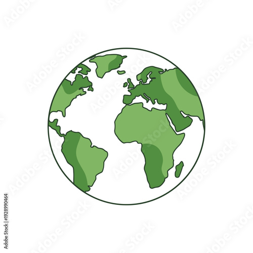 Green cartoon globe showing world continents on white background