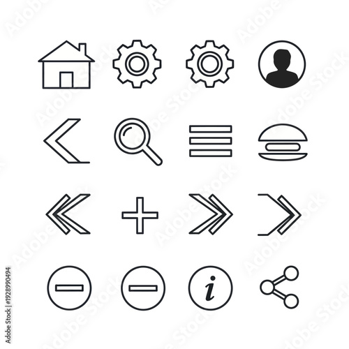 Set of diverse UI UX line icons on white background