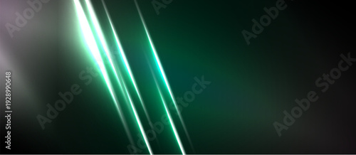 Abstract background features bright green lines against dark backdrop. Minimalist design evokes energy, motion, futuristic feel.