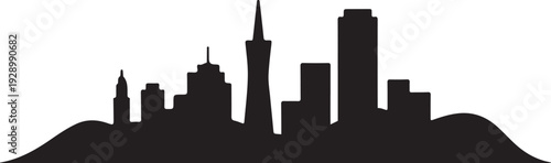 Minimalist san francisco skyline silhouette with golden gate bridge on white sky