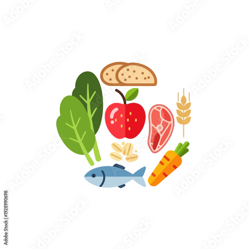 Healthy food group items for balanced diet and nutrition concept