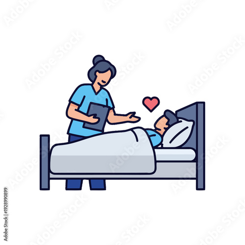 Nurse checking on patient in hospital bed with care
