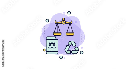 Environmental law concept with scales and recycling symbol
