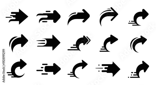 Wallpaper Mural Set of black curved arrows icons for navigation and flow design - vector illustrations. Torontodigital.ca