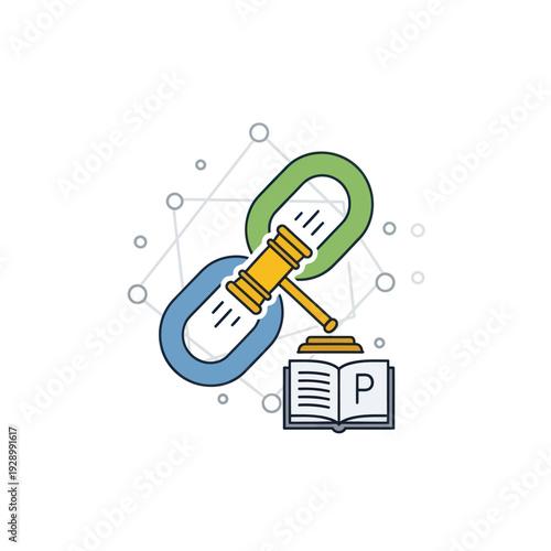 Gavel book chain link legal intellectual property concept