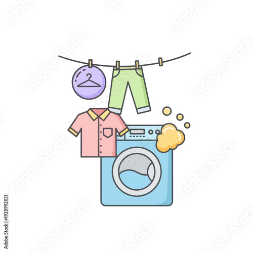 Laundry washing machine and clothes drying on line at home