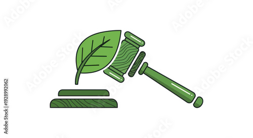 Green leaf and gavel symbolizing environmental law and justice