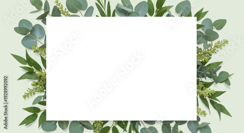 White Card Surrounded by Eucalyptus Leaves.