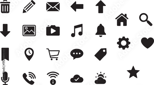 Minimalist Black Silhouette Universal User Interface Symbols