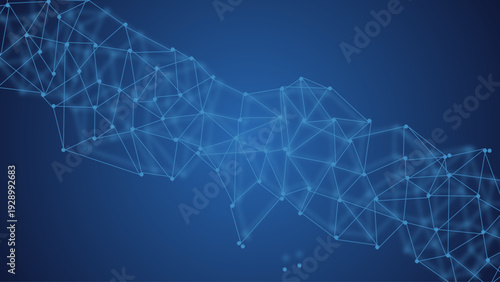 Abstract Blue Polygonal Mesh Network Background, Futuristic Digital Data Connection, Low Poly Communication Structure, AI Technology Big Data Visualization, Cyber Network Flow Design