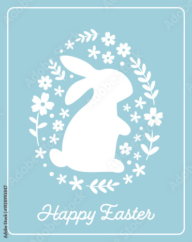 Elegant Pastel Easter Greeting Card with Bunny and Floral Egg Silhouettes.
Easter Egg Silhouettes with  Rabbit and Flower Patterns Vector Illustration. SVG.