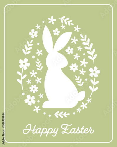 Elegant Pastel Easter Greeting Card with Bunny and Floral Egg Silhouettes.
Easter Egg Silhouettes with  Rabbit and Flower Patterns Vector Illustration. SVG.