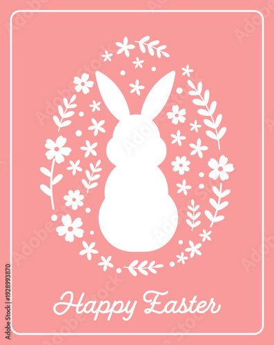 Elegant Pastel Easter Greeting Card with Bunny and Floral Egg Silhouettes.
Easter Egg Silhouettes with  Rabbit and Flower Patterns Vector Illustration. SVG.