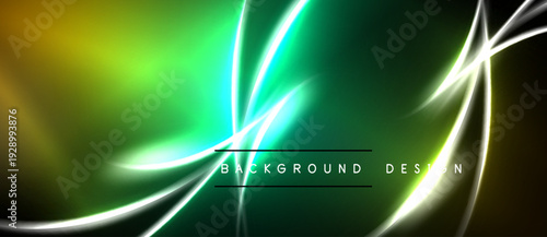 Abstract vibrant lines, green hues dominate. Dark background contrasts bright energy, modern design element. Smooth gradients create depth.