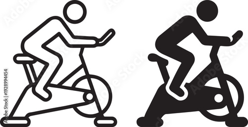 Cyclist pedaling on bike trainer bold silhouette vector.