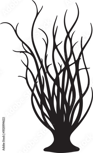 Abstract black silhouettes of sea anemones or underwater plants on white background
