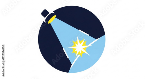 Spotlight shines bright light on a circular background with a starburst effect