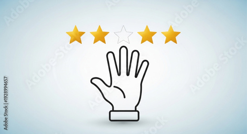 Customer satisfaction rating with four stars and hand icon.