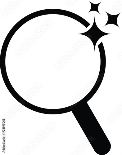 A magnifying glass with sparkles on a white background