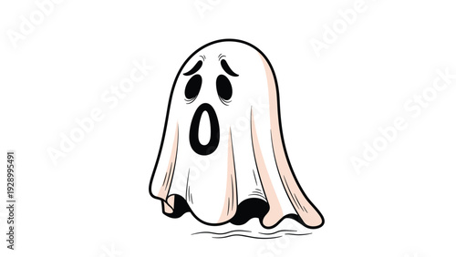 Spooky cartoon ghost illustration with a shocked expression, perfect for Halloween decorations and festive party materials.