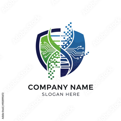 Shield Logo with DNA and Circuit.