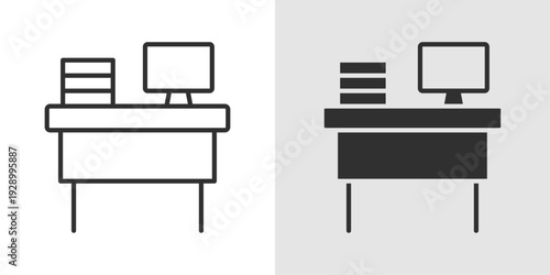 Workspace Icon representing office environment, productivity setup, and professional work area. Stroke, filled, and colored vector illustration.