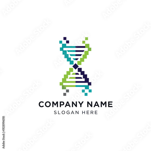 Pixelated DNA Double Helix Logo Design.